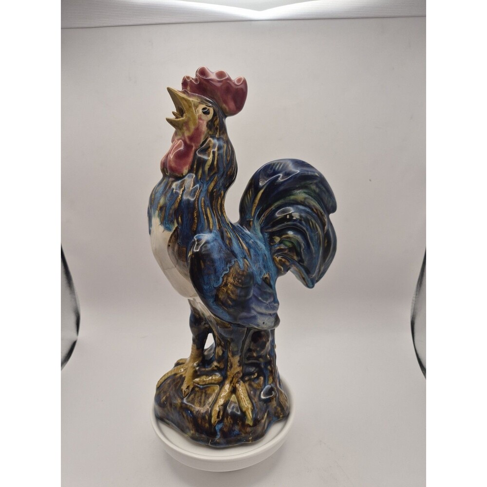 Vtg Rooster Chicken Majolica Hand Painted Figurine  Farmhouse French Country